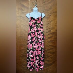 Anne Klein Sleeveless Tiered Maxi Dress Womens 12 Pink Floral Satin Wedding NWT